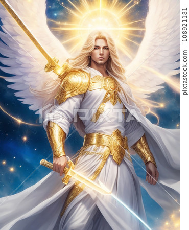 身穿白大衣的大天使米迦勒插畫藝術（AI 生成圖像） 108921181