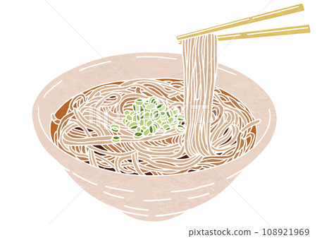 用筷子夾麵條的插圖(印刷風格) 用筷子夾麵條的插圖(印刷風格) 108921969