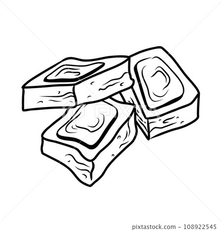 Monochrome illustration of a handful of chocolate slices, line art on a white background Monochrome illustration of a handful of chocolate slices, line art on a white background 108922545
