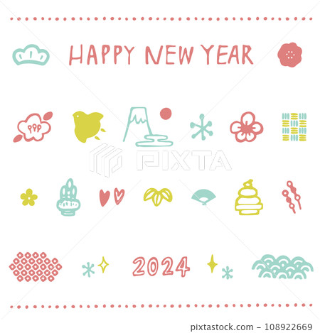 2024 New Year's card illustration square 2024 New Year's card illustration square 108922669