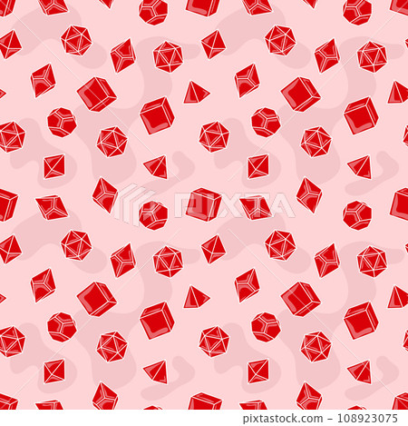 Seamless pattern of red dice for board games. Pattern of D 4, 6, 8, 10, 12 and 20 dice for board games. Seamless pattern of red dice for board games. Pattern of D 4, 6, 8, 10, 12 and 20 dice for board games. 108923075