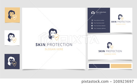 Skin protection logo design with editable slogan. Branding book and business card template. Skin protection logo design with editable slogan. Branding book and business card template. 108923697