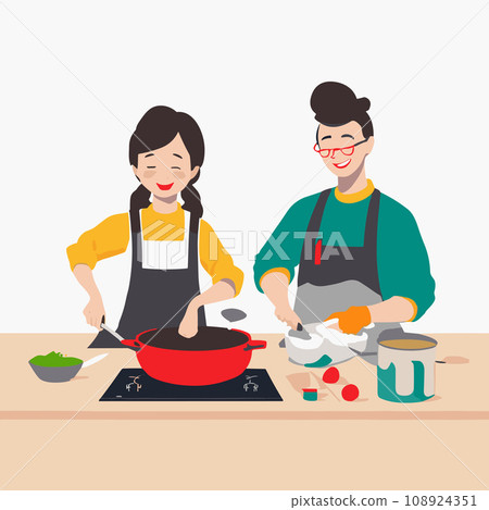 Husband and wife are preparing together. 108924351