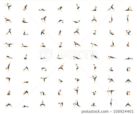 Woman practicing yoga 72 poses for your design Woman practicing yoga 72 poses for your design 108924401