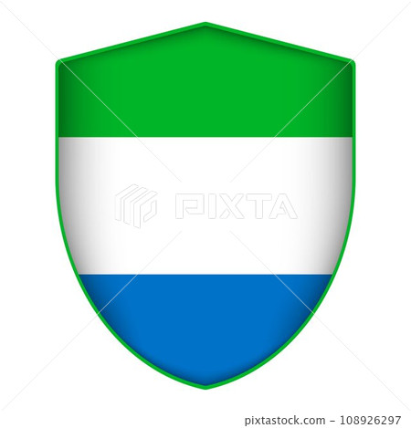 Sierra Leone flag in shield shape. Vector illustration. Sierra Leone flag in shield shape. Vector illustration. 108926297