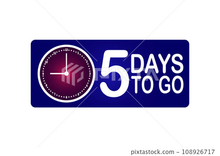 5 days to go clock icon on blue background 5 days to go clock icon on blue background 108926717