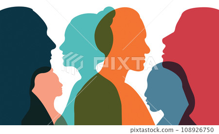 Silhouette of a group of men and women of diverse culture Silhouette of a group of men and women of diverse culture 108926750