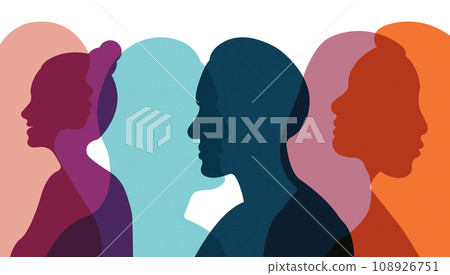 Silhouette of a group of men and women of diverse culture 108926751