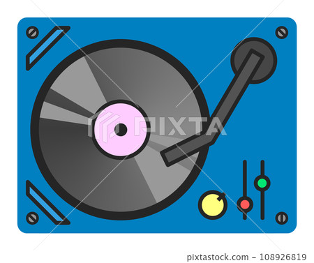 Illustration of a player listening to music with retro and nostalgic records 108926819