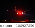 New Chitose Airport at night_A350 landing plane 108927850