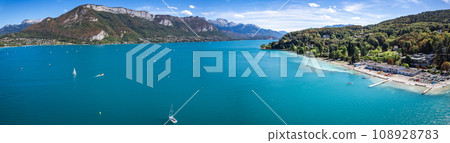 Aerial view of Annecy city Centre, plage des marquisats or marquisats beach, in Haute Savoie, France Aerial view of Annecy city Centre, plage des marquisats or marquisats beach, in Haute Savoie, France 108928783