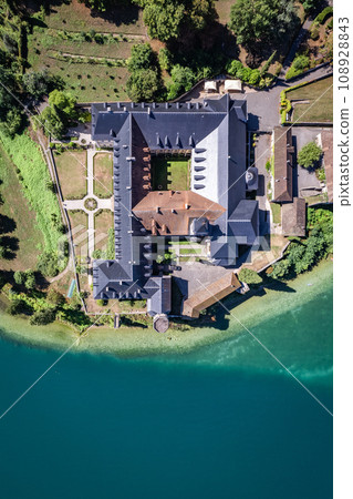 Aerial view of Abbey of Hautecombe, or Abbaye d'Hautecombe, in Savoie, France Aerial view of Abbey of Hautecombe, or Abbaye d'Hautecombe, in Savoie, France 108928843