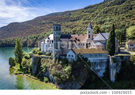 Aerial view of Abbey of Hautecombe, or Abbaye d'Hautecombe, in Savoie, France Aerial view of Abbey of Hautecombe, or Abbaye d'Hautecombe, in Savoie, France 108928855