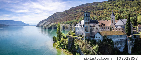 Aerial view of Abbey of Hautecombe, or Abbaye d'Hautecombe, in Savoie, France Aerial view of Abbey of Hautecombe, or Abbaye d'Hautecombe, in Savoie, France 108928858