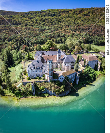 Aerial view of Abbey of Hautecombe, or Abbaye d'Hautecombe, in Savoie, France Aerial view of Abbey of Hautecombe, or Abbaye d'Hautecombe, in Savoie, France 108928861