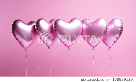Shiny pink heart shaped balloons with string...-插圖素材 [108929129] - PIXTA圖庫