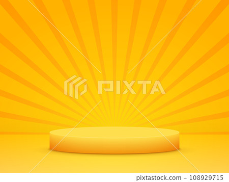 Orange podium with sun rays vintage style background design. Colorful rendering. Vector illustration  108929715