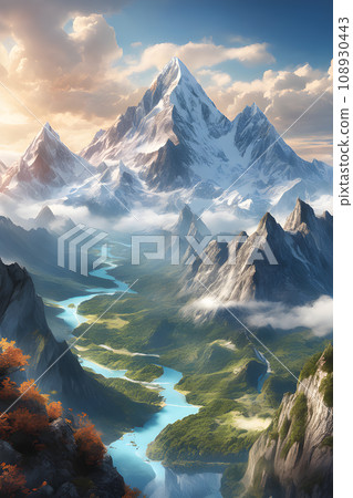 the landscape of painting snowcapped mountains the landscape of painting snowcapped mountains 108930443