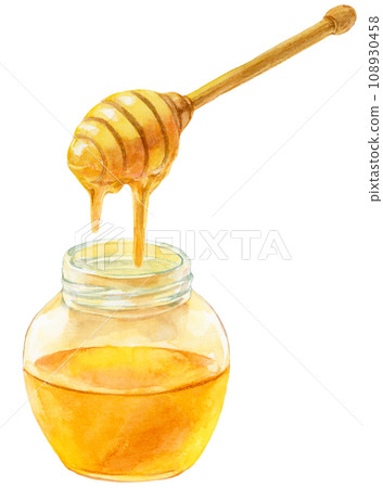 蜂蜜北斗七星（蜂蜜湯匙）水彩插圖與罐蜂蜜 108930458