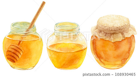 各種瓶子裡的蜂蜜水彩插圖 各種瓶子裡的蜂蜜水彩插圖 108930465