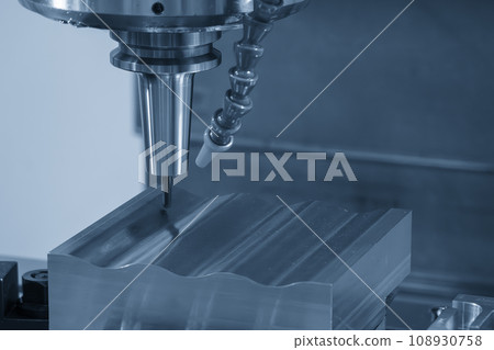 The CNC milling machine cutting  mold part by solid ball end mill tool. 108930758