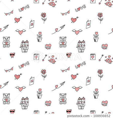 Romantic doodle pattern for Valentines Day. Vector illustration. 108930852