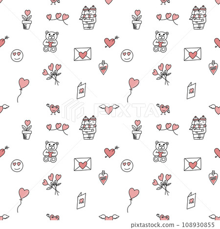 Romantic doodle pattern for Valentines Day. Vector illustration. Romantic doodle pattern for Valentines Day. Vector illustration. 108930855