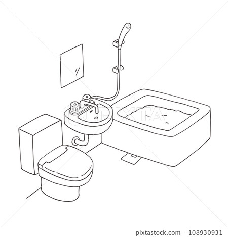 Hand-drawn illustration of unit bath (monochrome) 108930931