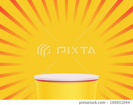 Yellow podium with Red sun rays vintage style background design. Colorful rendering. Vector illustration 108931044