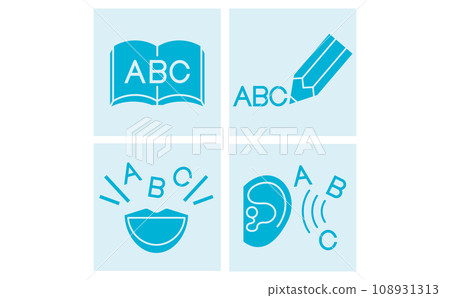 Single color icons without lines representing the four basic skills necessary for learning English. 108931313