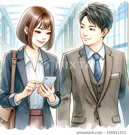 Portrait illustration of male and female businessmen Portrait illustration of male and female businessmen 108931331