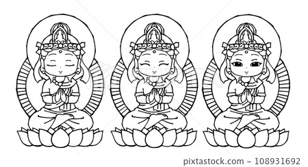 Set, Kannon Bodhisattva, monochrome 108931692