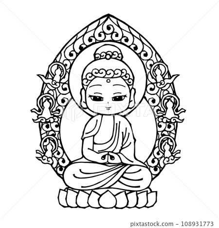 Amida Nyorai (seated, eyes open, monochrome) 108931773
