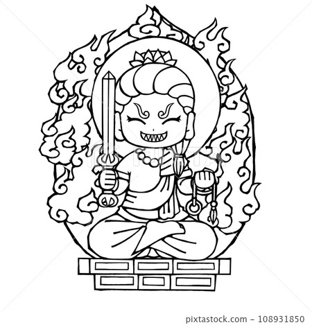 Fudo Myoo（坐著，笑，單色） 108931850