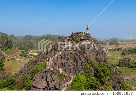 Big pagoda at Mua Cave peak, aka Hang Mua, in Ninh Binh, Vietnam 108931937