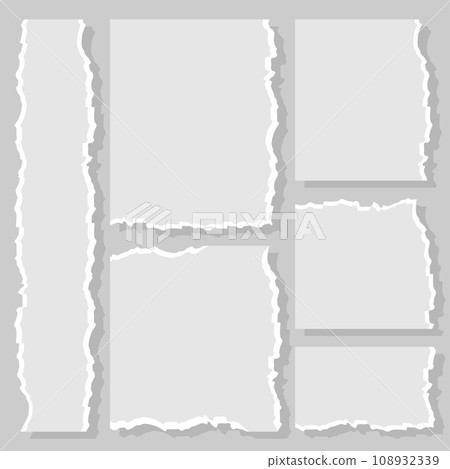 Blank torn paper pages to leave note, memo, reminder or notification for office colleagues. Vector design of set of empty disrupted sheets with textured edge for text or little message. 108932339