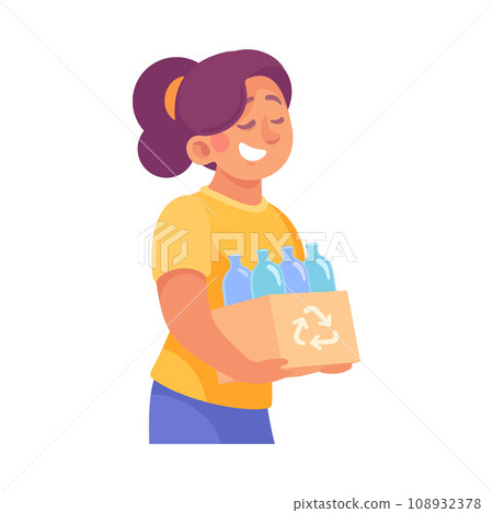 Ecology with Woman Character Carry Bottles for Recycle Enjoy Sustainable Lifestyle Vector Illustration Ecology with Woman Character Carry Bottles for Recycle Enjoy Sustainable Lifestyle Vector Illustration 108932378