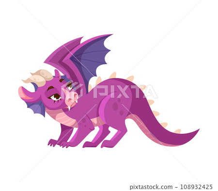 Fairy Purple Baby Dragon as Winged and Horned Legendary Creature Vector Illustration 108932425