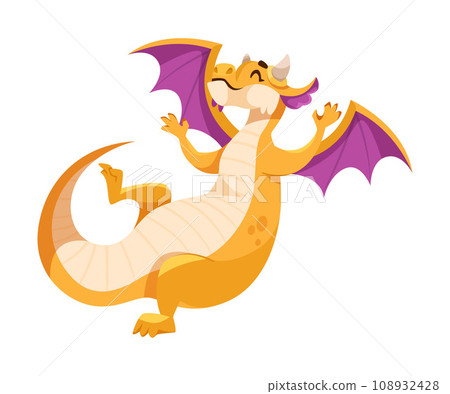 Fairy Orange Baby Dragon as Winged and Horned Legendary Creature Vector Illustration 108932428