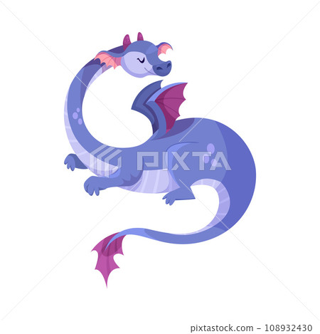 Fairy Purple Baby Dragon as Winged and Horned Legendary Creature Vector Illustration 108932430