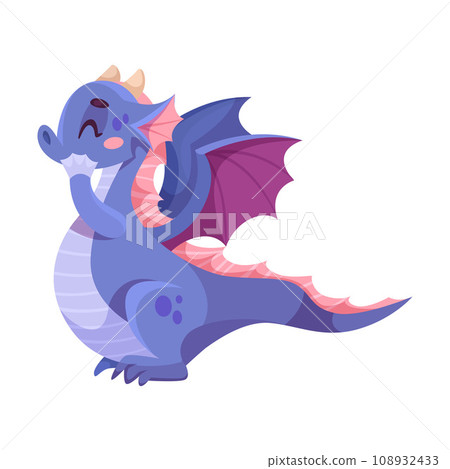 Fairy Purple Baby Dragon as Winged and Horned Legendary Creature Vector Illustration 108932433