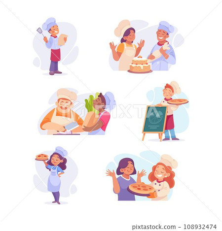 Cook or Chef Character in Uniform Cooking Meal Vector Illustration Set 108932474