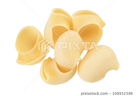 lumaconi pasta isolated on white background with clipping path and full depth of field. Top view. Flat lay lumaconi pasta isolated on white background with clipping path and full depth of field. Top view. Flat lay 108932586