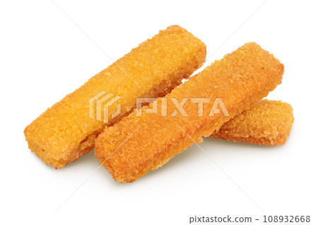 Fish finger or stick isolated on white background with full depth of field Fish finger or stick isolated on white background with full depth of field 108932668