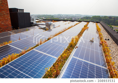 eco solar panels on the roof eco solar panels on the roof 108933531