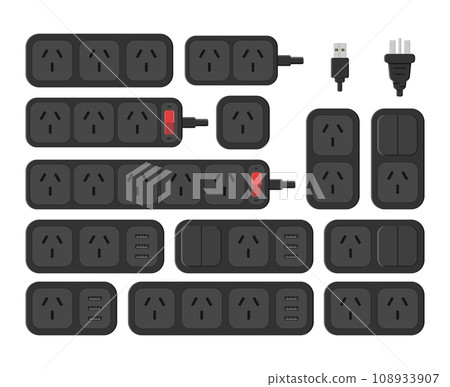 power outlet plug extension strip switch australian chinese type i set vector flat illustration power outlet plug extension strip switch australian chinese type i set vector flat illustration 108933907
