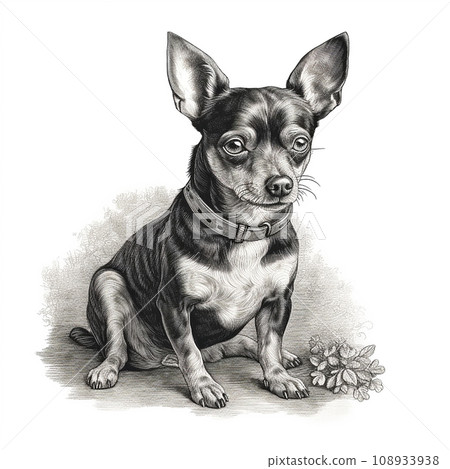 Toy terrier, engraving style, close-up portrait, black and white drawing, cute dog, favorite pet Toy terrier, engraving style, close-up portrait, black and white drawing, cute dog, favorite pet 108933938