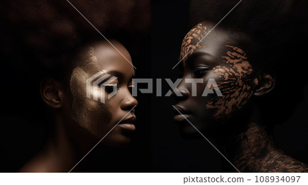 Contrasts in harmony, metallic glow and earth tones. Generative AI 108934097