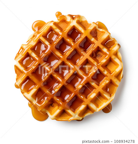 Waffle with caramel topping on white backgrounds 108934278