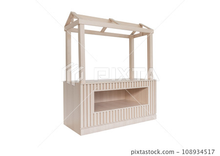 Wooden market stand isolated on white background, with clipping path 108934517